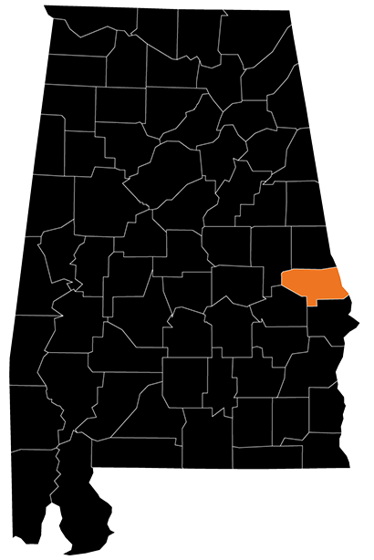 Alabama map highlighting Auburn
