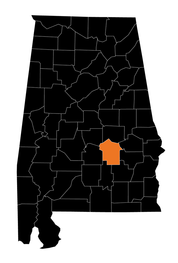 Alabama map highlighting Montgomery